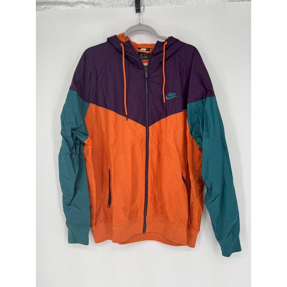 Nike Jacket Mens XL Multicolor Hooded Full Zip Windbreaker Colorblock Running